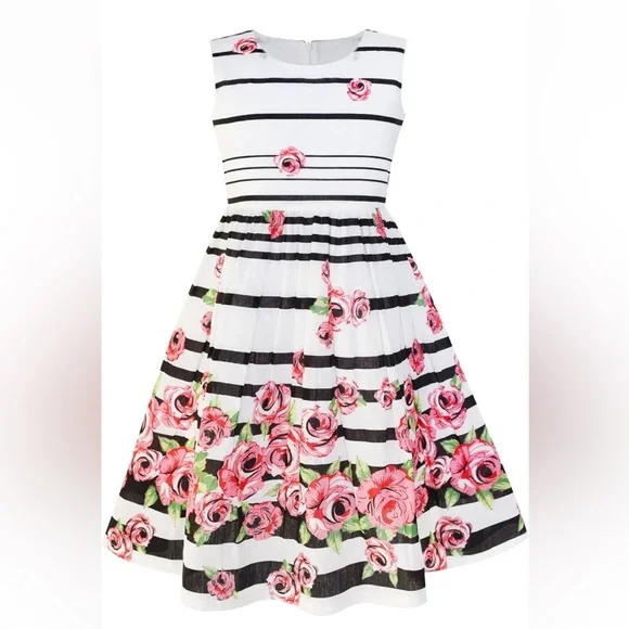 NEW B06 Sunny Fashion floral roses and stripes Girl's Dress - Picture 10 of 10